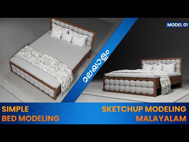 Bed Modeling Sketchup  Malayalam #enscape #sketchup #bed #3Darc interior #bed modeling SketchUp 