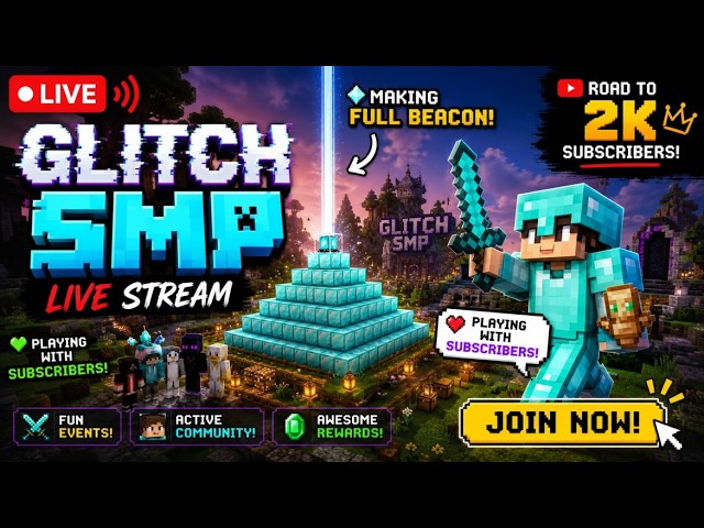 PLAYING WITH SUBSCRIBERS ❤️❤️ IN GLITCH SMP 💀 PUBLIC SERVER #minecraftlive #shortslivefeed(Day-70)