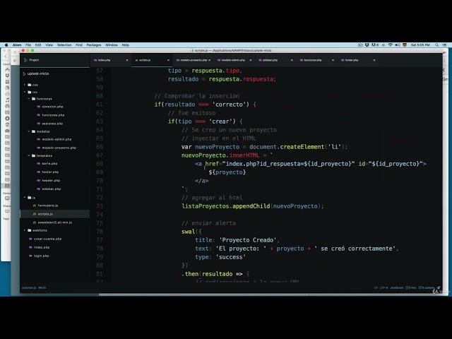 22  Mostrando los Proyectos en la barra lateral