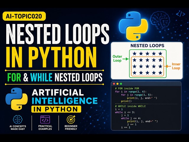 AI-Topic020 | Nested Loops in Python | FOR & WHILE Nested Loops | Artificial Intelligence In Python