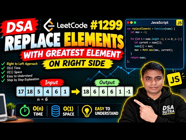 LeetCode 1299: Replace Elements With Greatest Element on Right Side | JavaScript DSA in Hindi | DSA
