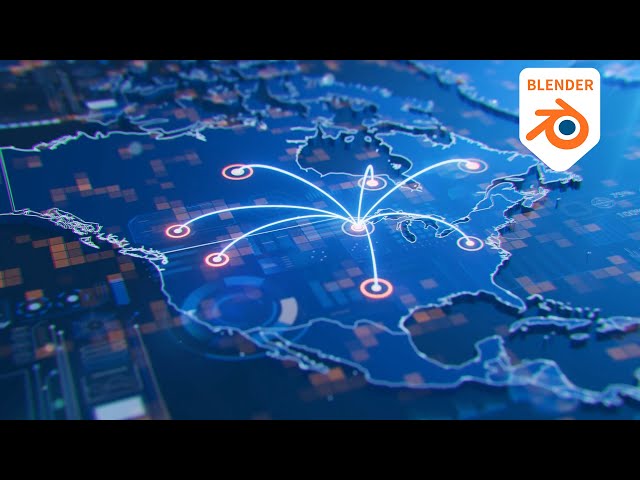 3D Hi-Tech world map  line connect effect in Blender