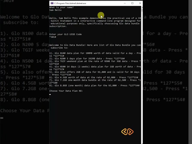 Glo Data Bundle With Switch Statement.