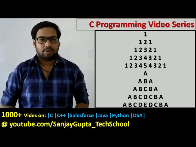 Print pyramid of digits and alphabets in C language | C programming video tutorial series