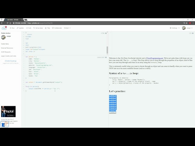 Easy JavaScript - How to use the for...in loop (41)