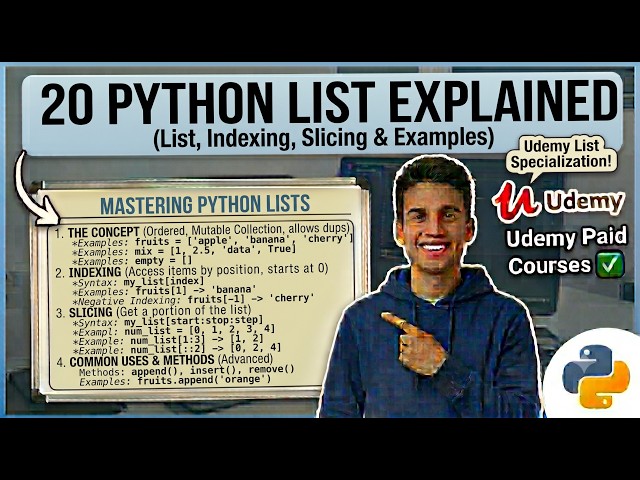20 Python List Explained | Lists in Python for Beginners Python List Tutorial | Udemy Paid Courses ✅