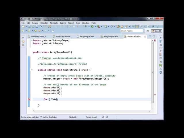 Java util ArrayDeque clear Method