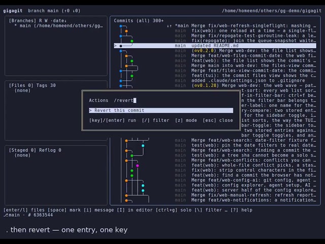 Git revert a commit — undo one from five commits ago (gg)