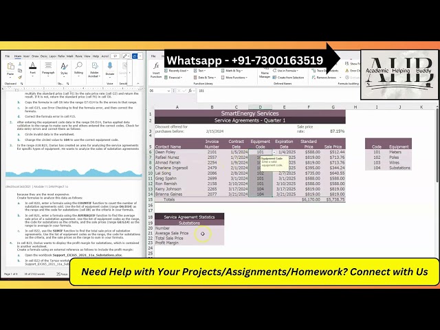 Excel Module 11 SAM Project 1A SmartEnergy Services Data Analysis and Formula Correction Illustrated