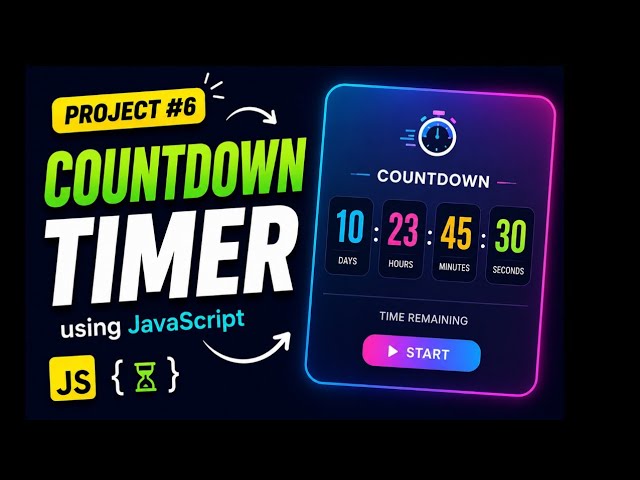 Countdown Timer using JavaScript ⏳ | JavaScript Project #6 | HTML CSS JavaScript in Hindi