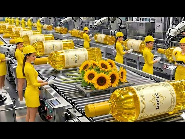 Dentro de una fábrica de alta tecnología proceso de producción de aceite de girasol