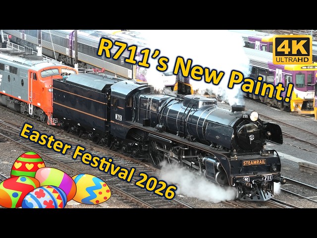 R711's first run in it's new paint! Steamrail Bendigo Easter Festival Train 2026 [4K]