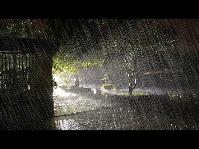Heavy Rainstorm in Garden House with Lightning Flashed & Thunder Rumbled, Rain Sounds for Sleeping