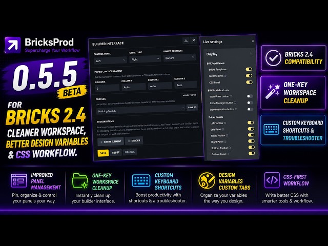 BRXProd 0.5.5 Beta for Bricks 2.4 – Cleaner Workspace, Better Design Variables & CSS Workflow