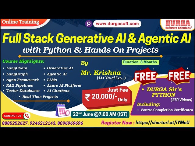 Full Stack Generative AI & Agentic AI with Python & Hands on Projects Online Training @ DURGASOFT