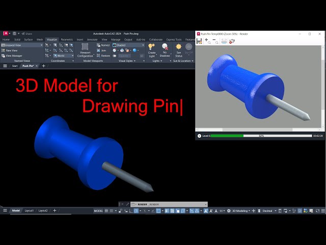 3D Model of Drawing Pin Or Push Pin in AutoCAD |  Product Design in AutoCAD