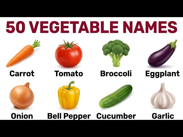 Learn 50 Vegetable Names in English 🥦 | Beginner to Advanced