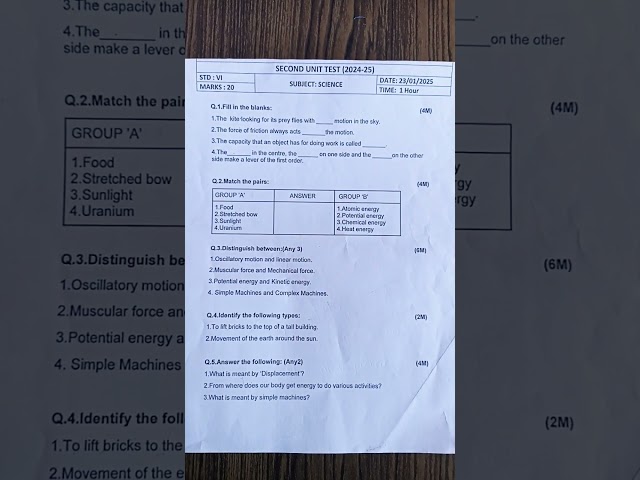 🔥Class6th 🔥 Science Question Paper 🔥 2nd Unit Test 🔥 Latest 2024-25 Exam🔥 StateBoard 🔥