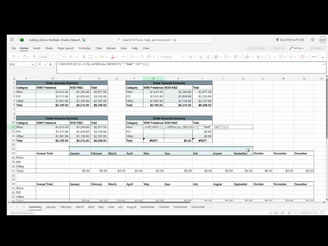 Adding Across Multiple Sheets and Spilling Data
