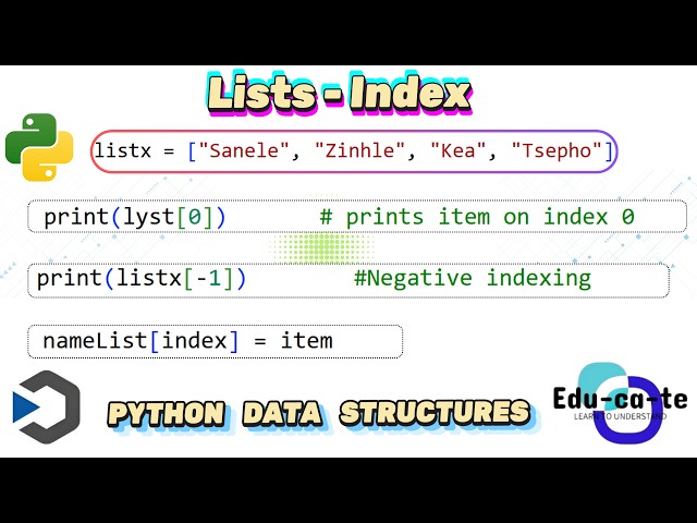 List Indexing - Python Data Structures & Algorithms  (lesson 4)