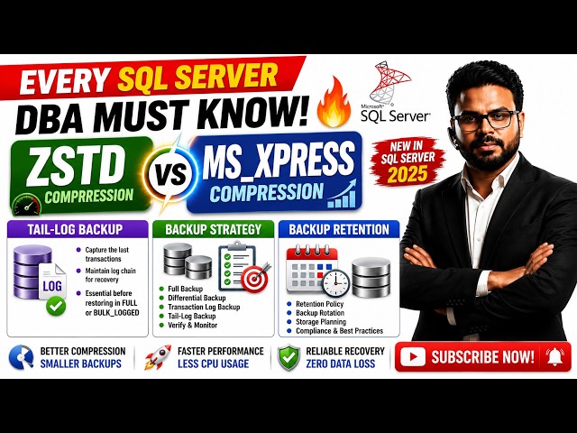 🎓Every SQL Server DBA Must Know! 🔥 ZSTD vs MS_XPRESS + Tail-Log Backup & Retention #sqlserver #sql