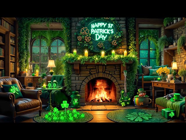 Saint Patric Relaxing Instrumental Music 🍀 Happy St Patrick's Day, Patrick's Day Fireplace Ambience