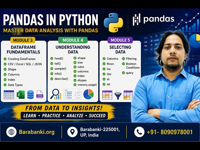 Pandas in Python 🔥 Modules 3–5 | DataFrames, Data Selection & Data Analysis | Complete Guide
