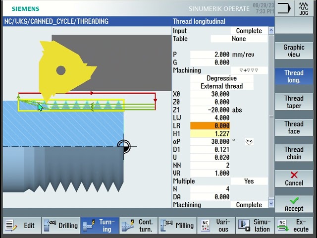 Thread Longitudinal cycle | Siemens Threading Cycle