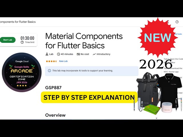 [NEW 2026] Material Components for Flutter Basics | Google Arcade Certification Zone Jan | #GSP887