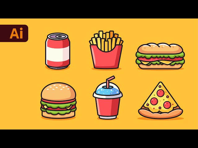 Adobe Illustrator Tutorial - How to Create Cute Fast Food Icons Vector