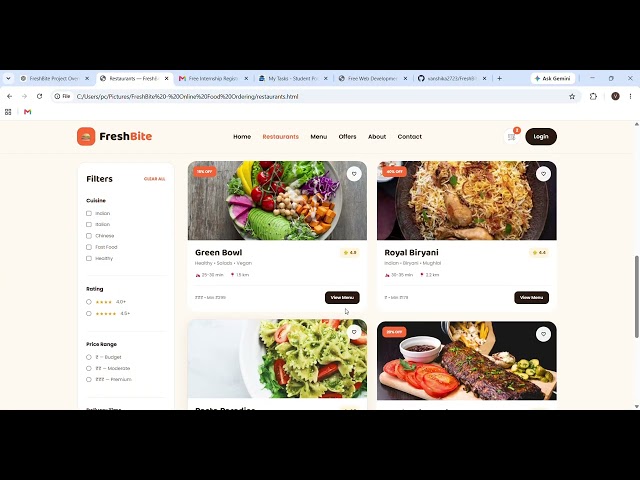 🍔 FreshBite — Online Food Ordering Website | Web Development Internship Project