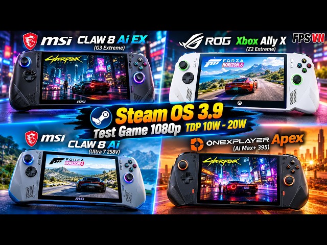 Claw 8 Ai Ex & Xbox Ally X & Claw 8 Ai & OneXPlayer Apex | Steam OS 3.9 Test Game 1080p TDP 10W 20W