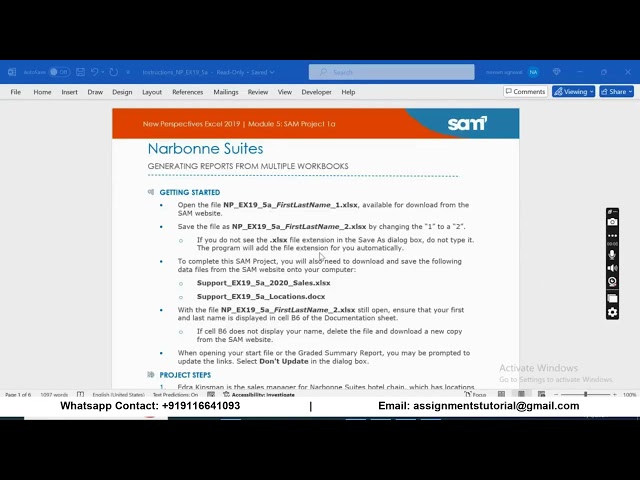New Perspectives Excel 2019 | Module 5: SAM Project 1a Narbonne Suites
