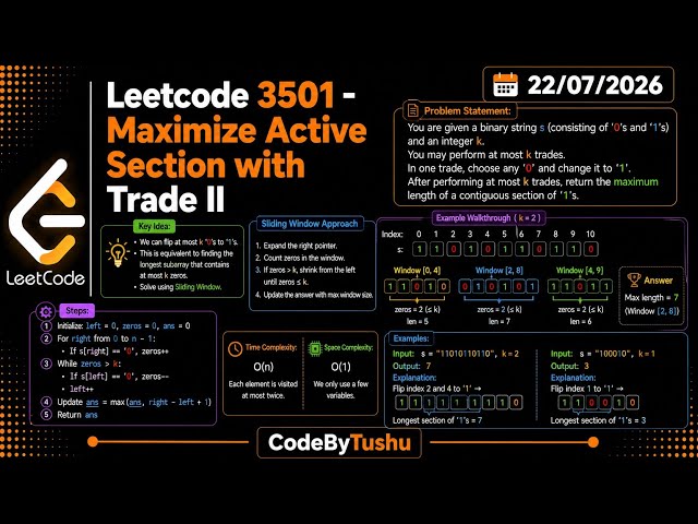 LeetCode 3501 | Maximize Active Section with Trade II | Java | Binary Search | Strings | CodeByTushu
