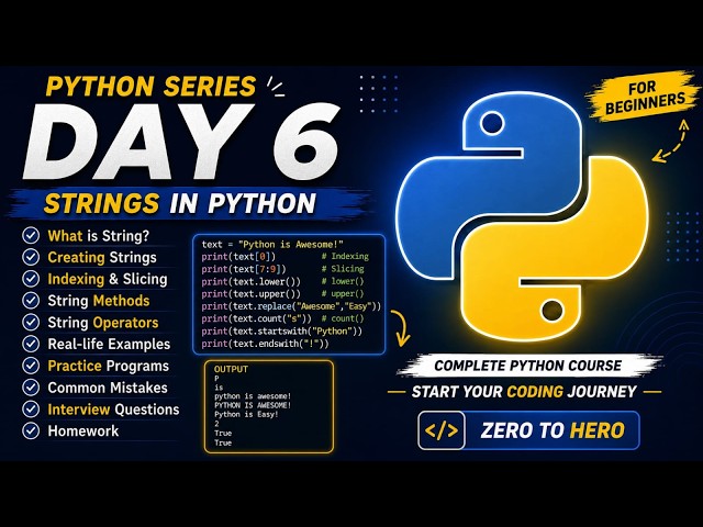 Python Series Day 6 | Strings in Python | Indexing, Slicing & String Methods | Python for Beginners