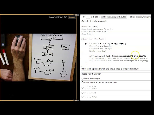 Java instanceOf Tutorial.   (enthuware.ocajp.i.v8.2.837)