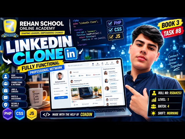 🚀 Completed My LinkedIn Clone | Coding Book 3 – Task #8 | PHP, CSS & JavaScript