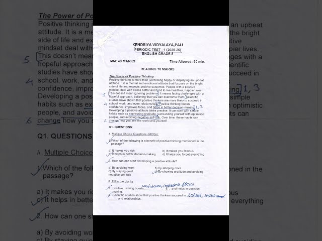 SET-2 Class 8 ENGLISH Periodic Test 1 Question paper 2025 | Unit Test 1 Question paper for practice