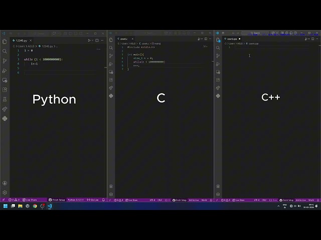Python vs C vs C++: Speed Comparison