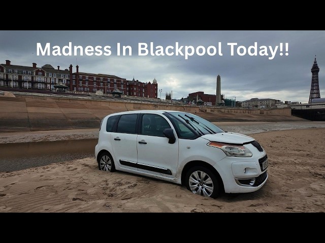 Shocking Scenes in Blackpool! Car Gets Stuck on the Beach Today 😱