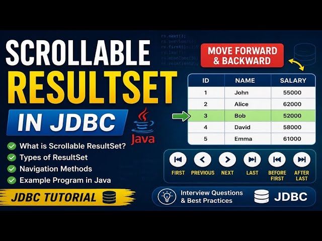 Scrollable ResultSet in JDBC | Move Forward & Backward in Database Records | JDBC Tutorial