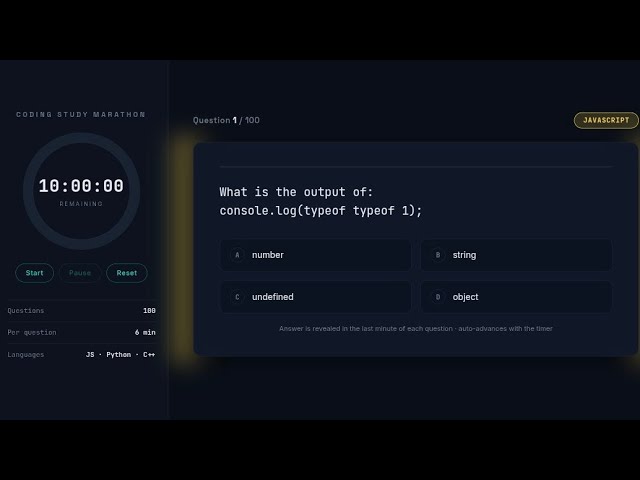 10 Hour Coding Challenge LIVE | 100 Important Coding Questions with Timer | Interview Preparation
