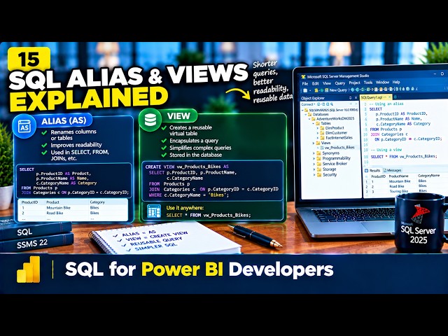SQL Alias & Views Explained ☑️ SQL Server 2025 & SSMS22 👉Video 15/30  #sql #sqlserver #powerbi #ssms