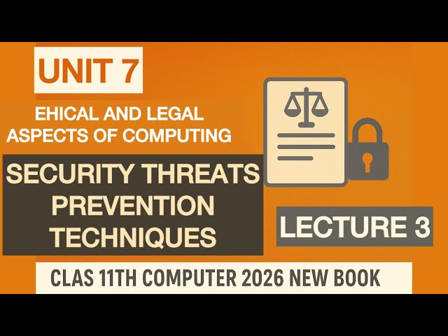 Security Threats & Prevention Techniques | Chap 7 Lec 3 | Class 11 Computer 2026 New Book | FSC/ICS