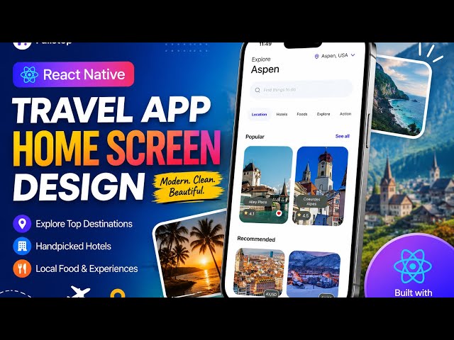 React Native Travel App UI Design | Beautiful Home Screen Tutorial