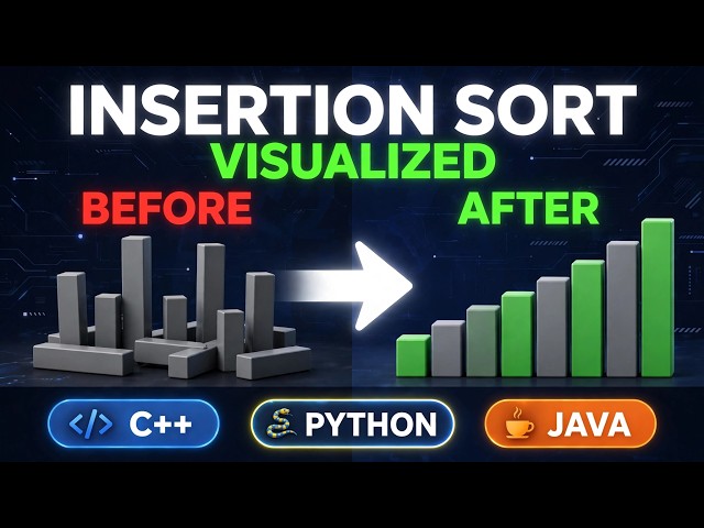 Insertion Sort Algorithm Visualized | Step-by-Step Animation with Code in C++, Java, Python