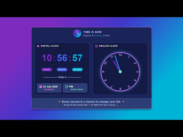 Build a Digital & Analog Clock Using HTML, CSS & JavaScript | Responsive Clock Project