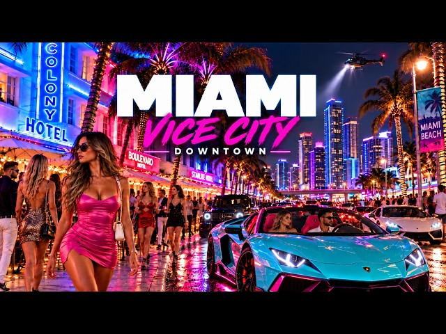 MIAMI NIGHT WALK 🇺🇸 FULL TOUR 4K | Luxury Restaurants, Supercars & City Vibes 🌴