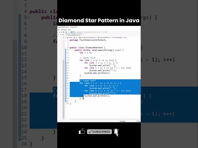 Diamond Star Pattern in Java | Learn Loops & Logic in Eclipse IDE