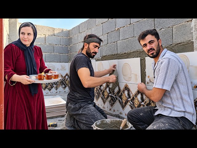 Hassan and Osta were busy tiling; Maryam served them tea and food.